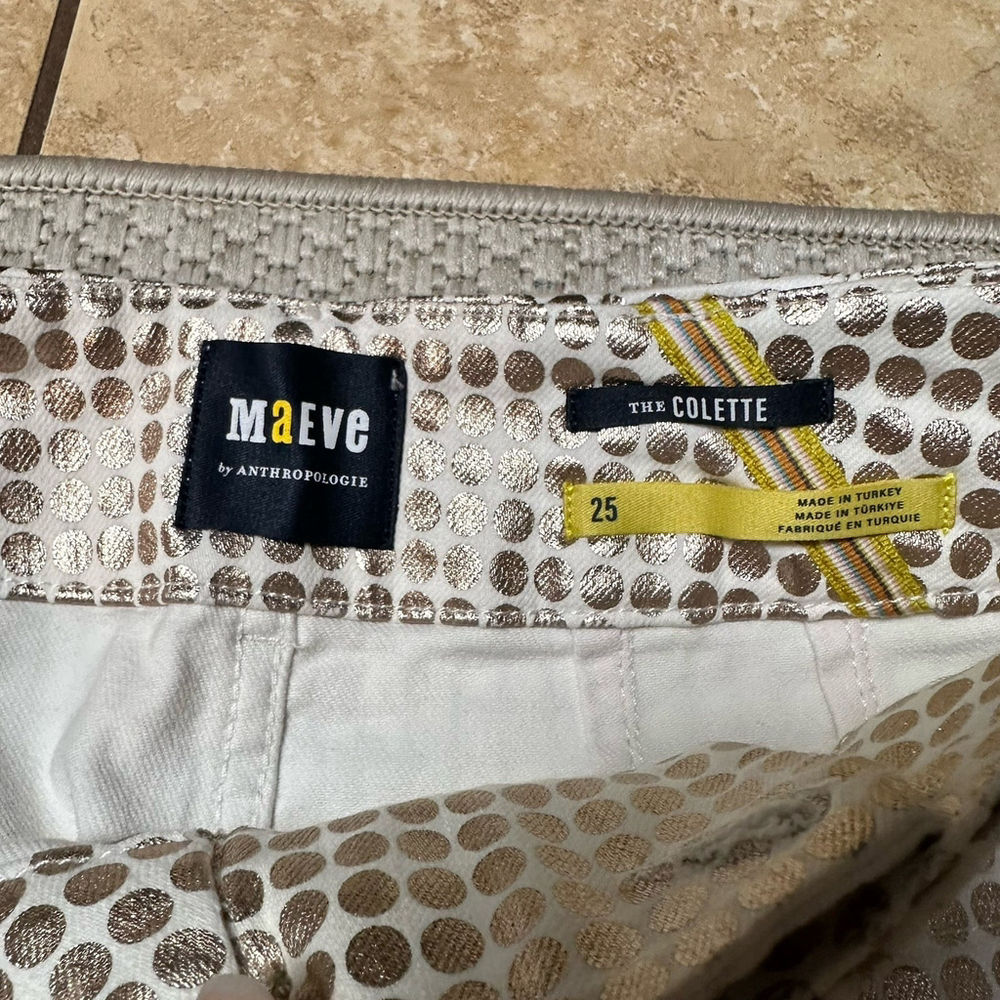 Meave The Colette Crop Wide Leg Pants Metallic Dot Print White Rose Gold NWOT 25 - Picture 7 of 8